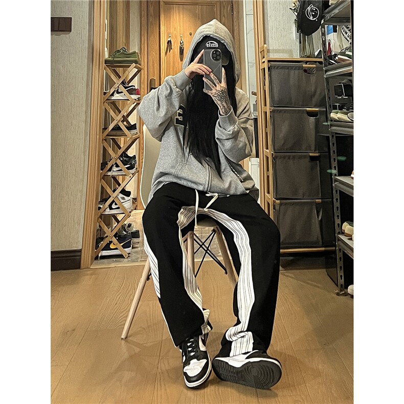 秋季新款条纹拼接卫裤长裤女模XZ604-KP75-P55控68,男装休闲裤,星座604