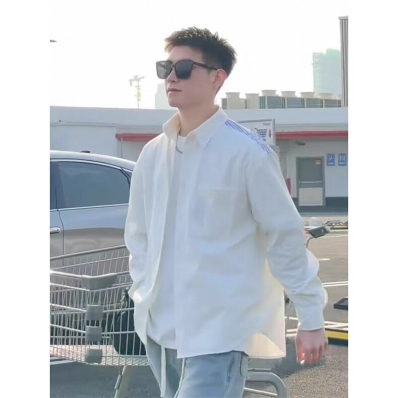 春季潮牌文艺风撞色拼接翻领衬衫男士休闲衬衣宽松情侣款长袖外套,男装衬衫,星座506A