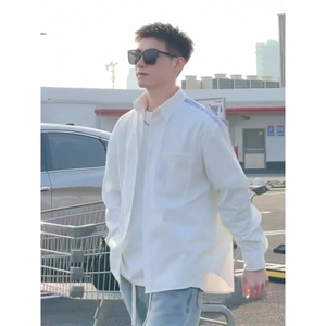 春季潮牌文艺风撞色拼接翻领衬衫男士休闲衬衣宽松情侣款长袖外套图片