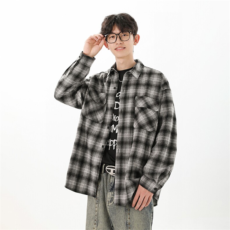 特P50无差价新款秋季百搭格子时尚长袖衬衫-HS2290无影墙,男装衬衫,电商A003