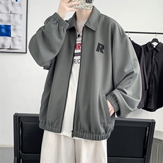 2023秋装新品潮纯色青少年开衫夹克简约刺绣时尚外套男女483-P30，男装夹克，电商A441-1