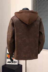 1PU皮假两件复古做旧面料金属装饰大码M-5XL夹克男JK77767P108控图片