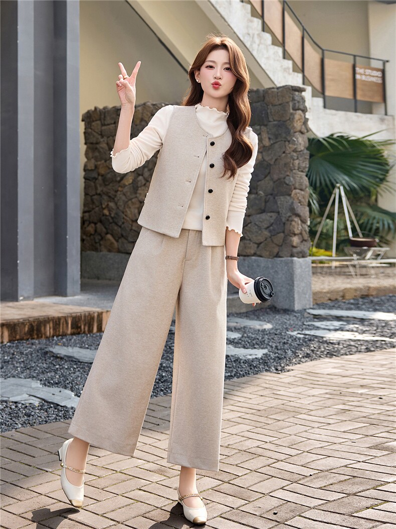 韩系高级感马甲+打底衫+休闲阔腿裤套装女2026春装新款三件套套裤,女装套装/套裙,流量+