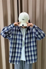 春季新款现货（跨境电商）格子男款潮流宽松格纹衬衣，男装衬衫，星座1107-1
