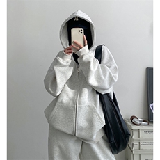 抖音得物二开秋冬美式高街重磅结构高领拉链连帽卫衣外套W93，男装卫衣，电商A486-1