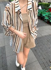 夏季新款欧洲站洋气彩色条纹时尚衬衫，女装衬衫，L·H·X