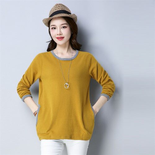 长袖时尚气质潮流拼接收口袖纯色2023年秋季圆领大码女装，女装大码女装，秋牧寒烟