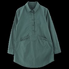 长袖排多扣中长款直筒纯色POLO领压皱口袋纯色衬衫2025年秋季，女装衬衫，风姿绰