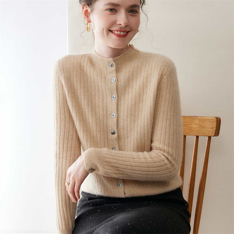 2025百搭时尚圆领开衫针织衫，女装针织衫/毛衣，绒又羊绒