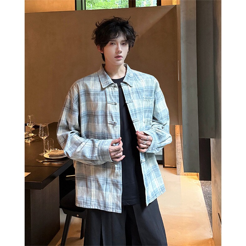 CS1157-特批45控88风盘扣衬衣设计感宽松潮上衣外套大码衬衫,男装衬衫,电商A059