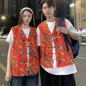 RM1男女休闲东北大花马甲背心外套团队服汉服新中式风民族潮图片