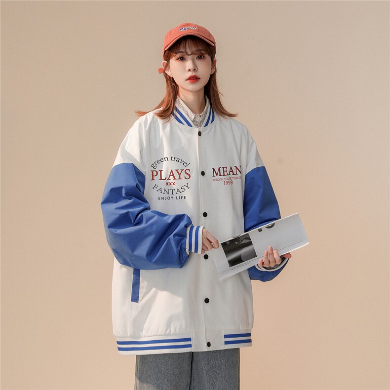 中性风2023秋季新款港风字母印花克莱因蓝棒球服外套G8021p65控88,男装夹克,A247A