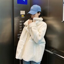 2021新款颗粒绒羊羔毛加厚拼接皮毛一体羽绒服棉衣外套女，女装棉衣/棉服，潮品会