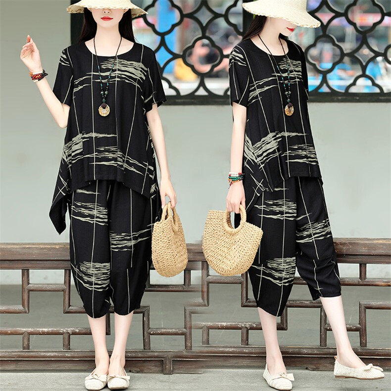 HXY-S508妈妈夏装洋气大码哈伦套装2021新款中老年女两件套现货，商品下架区，华秀衣