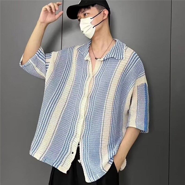 2025复古衬衫男夏装港风学生宽松小众设计感趣味新款男装上衣图片