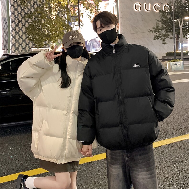 情侣装冬装PU软皮美式撞色棉服logo棉衣休闲外套男女G1102P128,男装棉衣,电商A339