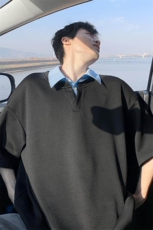 特批P30无差价夏季高街假两件条纹翻领大码短袖T恤上衣男T5134，男装T恤，电商A001-1