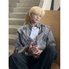 DY2311-P78美式复古机车重工水洗拼接春秋男女牛仔夹克-网图大货，男装夹克，星座603-2