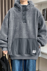 秋冬休闲羊羔绒上衣潮加绒加厚连帽卫衣外套男女 981-P90 控价128图片