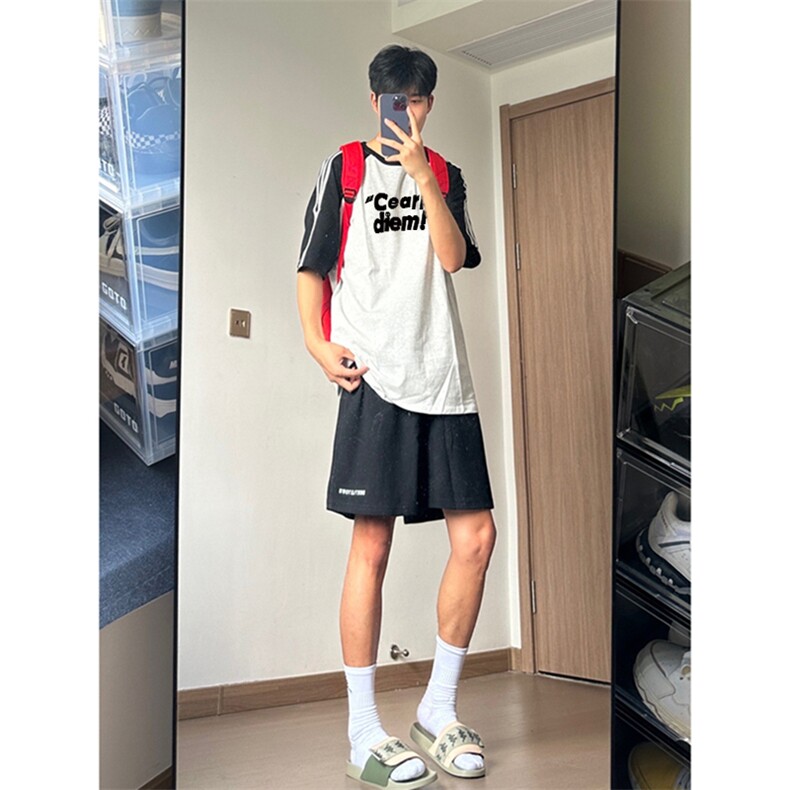 2025美式220克三条杠撞色短袖T恤网图C403A-ZST2614特P25,男装T恤,电商C403A