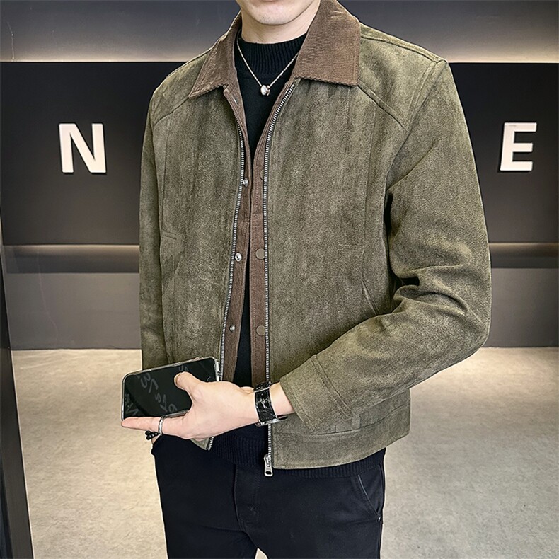 店主风男夹克休闲上衣2025秋款假两件翻领外套男B317/86512/P145图片