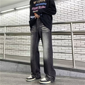 牛仔裤美式高街男春秋季高街潮牌宽松直筒长裤N777-P42图片