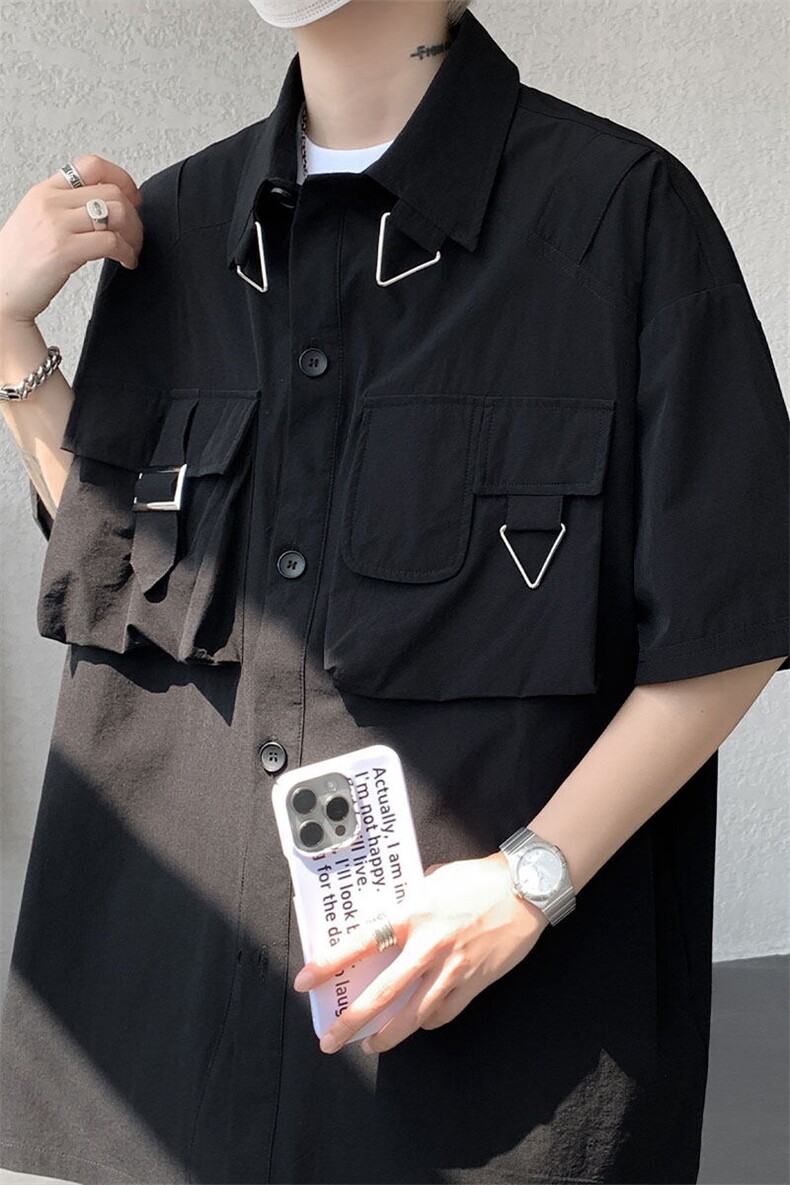 CS1133-P50控78小众高品质短袖设计感朋克风大码短袖衬衫T恤衫,男装T恤,电商A059