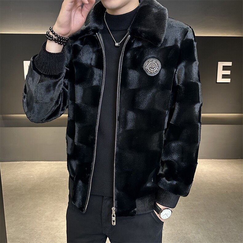主推秋男士商务休闲纯色夹克金貂绒外套中年时尚上衣ZX8906-P225图片