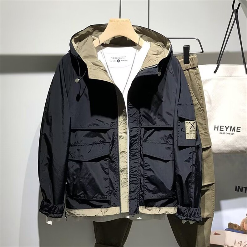 春季薄款工装大兜连帽夹克男潮牌青年痞帅短款休闲冲潮TT8022P92,男装夹克,星座1013-5