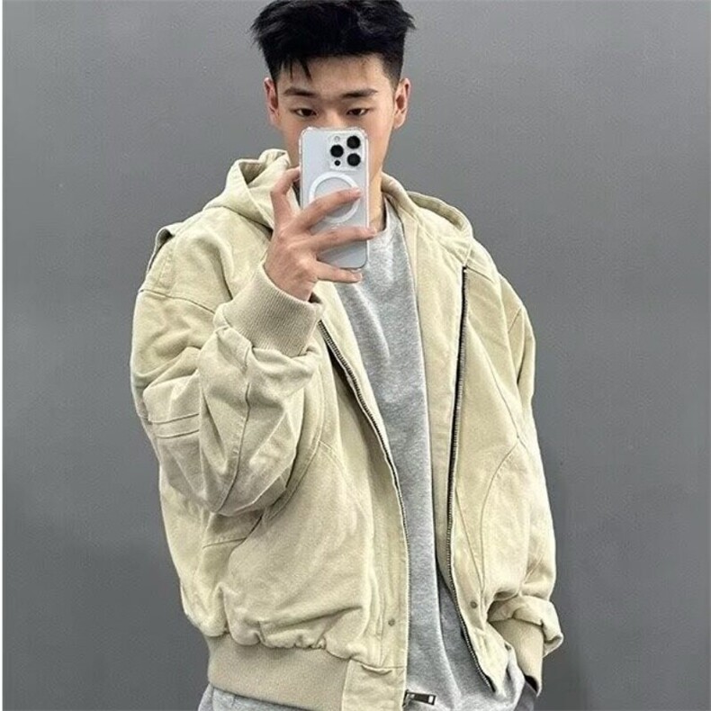 美式座山雕连帽夹克棉服男女冬季加绒加厚短款工装外套,男装夹克,星座506A