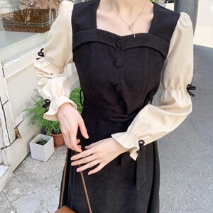 【现货】秋冬新款 蝴蝶结淑女风连衣裙图片
