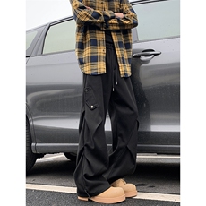 美式重磅褶皱工装裤男宽松潮流阔腿百搭休闲长裤K814-P46，男装休闲裤，星座308B-2