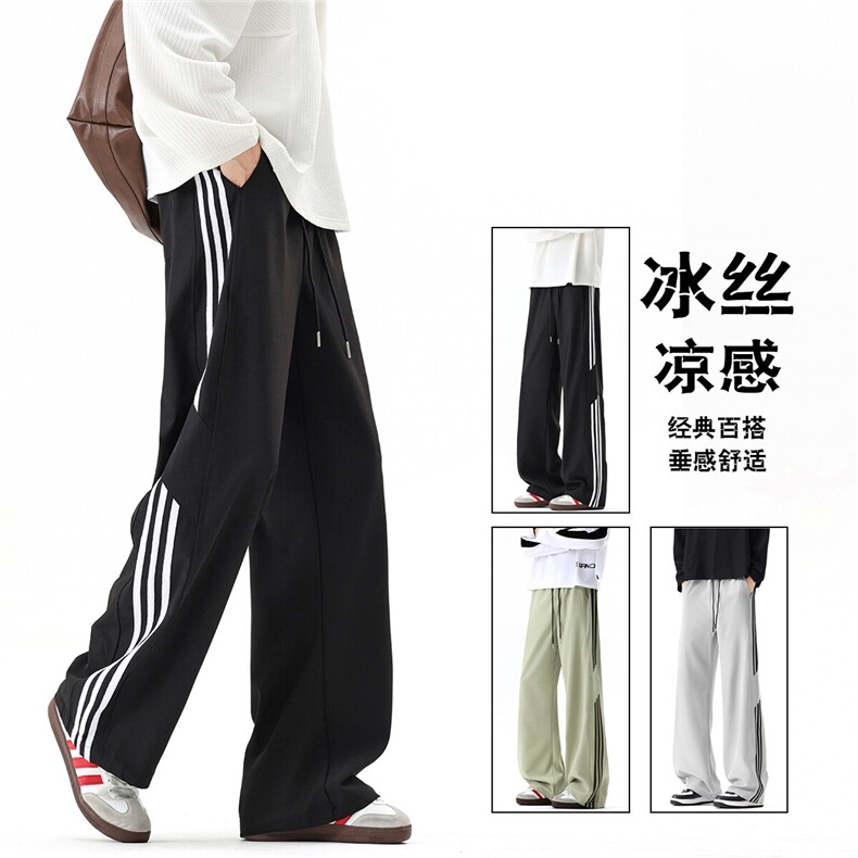 GENIOLAMODE美式运动三条杠休闲裤男士春秋款青少年宽松直筒百搭,男装休闲裤,电商A247