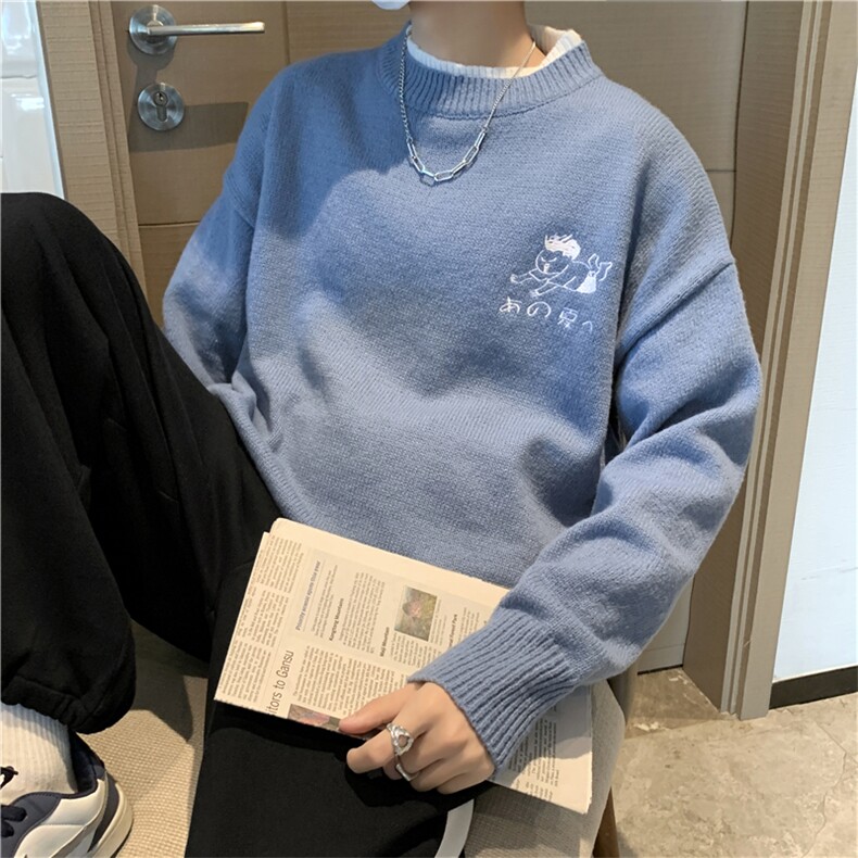 圆领卫衣假两件ins无帽秋季2023新款上衣潮流情侣毛衣W2361-P45,男装针织衫/毛衣,星座512-2