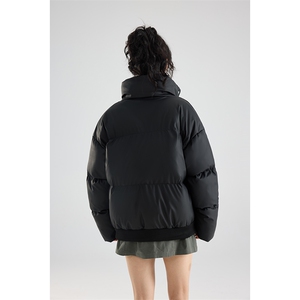 现货5W件冬季三防重磅硬挺boxy短款羽绒立领PU皮棉衣外套加厚棉服图片
