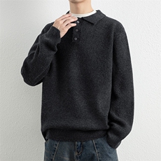 25763-P55秋季时尚翻领毛衣套头衫男士针织衫纯色内搭打底衫，男装T恤，电商D310B