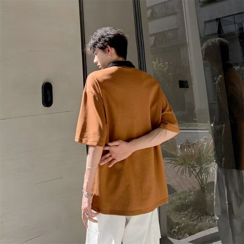 2025美式polo衫男士短袖夏季青少年潮牌宽松休闲翻领半袖体恤,男装Polo衫,星座506