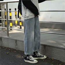 牛仔裤宽松直筒春秋款男子坠感阔腿裤百搭浅色裤子中性F102-p35,男装牛仔裤,星座1008-1
