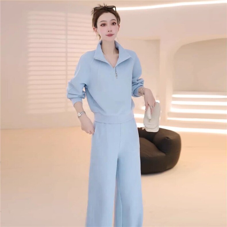 设计高级感休闲运动套装女春季新款气质减龄立领卫衣直筒裤两件套,女装套装/套裙,2C310