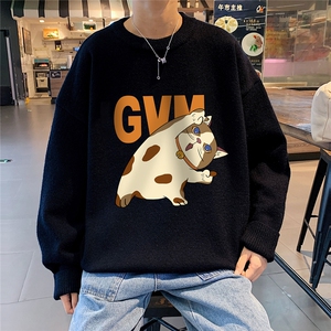 1港风圆领中性情侣潮流大码M-5XL印花加厚毛衣男7740P48加绒P55图片