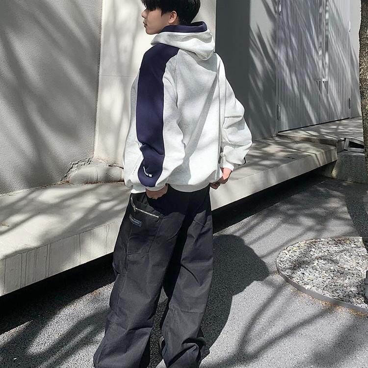 亿万少年撞色织带连帽卫衣男潮牌潮流秋季宽松美式复古情侣,男装卫衣,星座506A