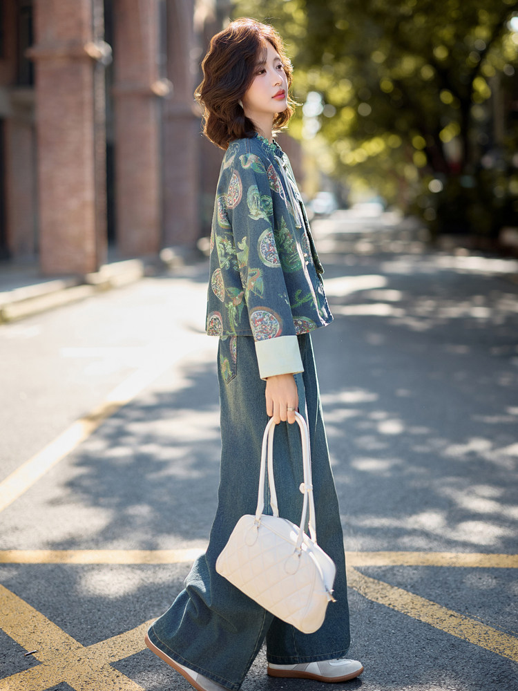 新中式国风牛仔套装女2025秋新款又酷又飒的chic高级感休闲两件套,女装套装/套裙,欣品汇