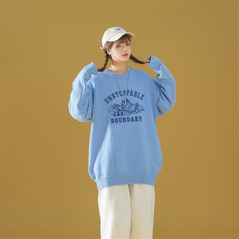 中性风秋/冬新款潮流印花百搭保暖圆领宽松套头毛衣M1026P50控68,男装针织衫/毛衣,A247A