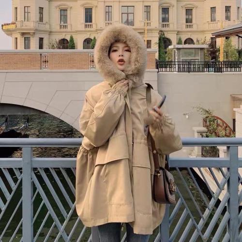 ZCL512韩牌真狐狸毛领内胆仿獭兔毛时尚派克服,女装,L·H·X