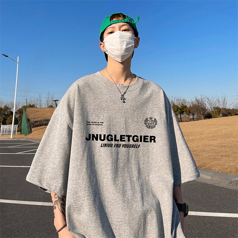抖音得物二开现货220克夏装重磅美式高街宽松短袖t恤MT186,男装T恤,电商A486-1
