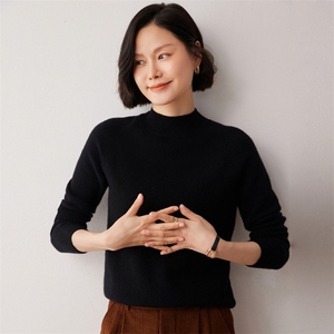 秋冬新款洋气时尚百搭显瘦女款半高领35%山羊绒衫图片