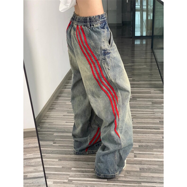 【有货】三条杠条纹牛仔裤男宽松直筒美式复古裤子G8512CC-特P55,男装牛仔裤,星座1007（原301D）