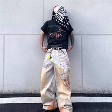 彩色喷绘牛仔裤设计感宽松直筒阔腿拖地长裤子BA3090-P63，男装牛仔裤，星座208-5