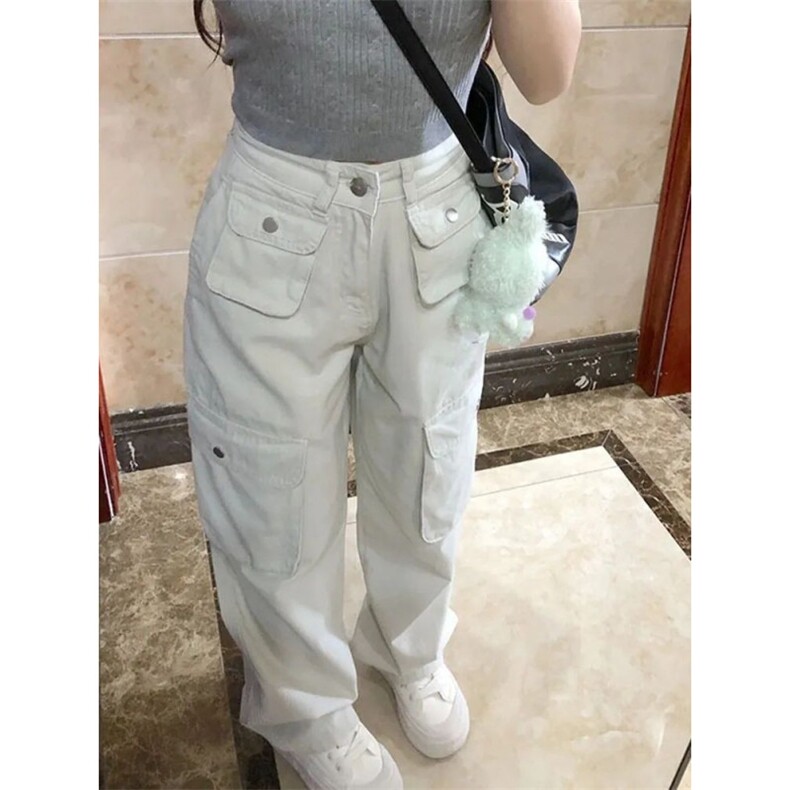 AK2163-P55美式复古多口袋宽松高腰直筒阔腿休闲长裤,女装休闲裤,星座617A-2