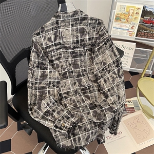 2024春季新款高质量扎染全棉衬衫格子毛边衬衣 现货 W8112-P52图片